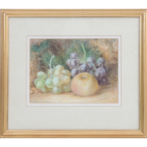 84 - A M Fitzjames (Active late 19th Century), Still life with grapes and apple, watercolour, signed, 16c... 