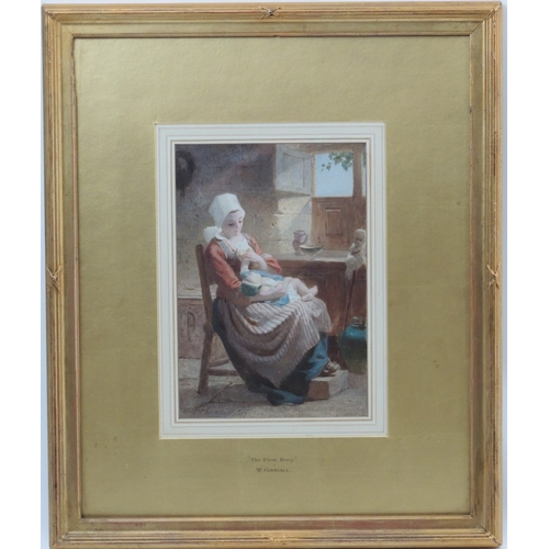 90 - Walter Goodall (1830-89), First born, watercolour, signed, indistinctly dated, 28cm x 19cm