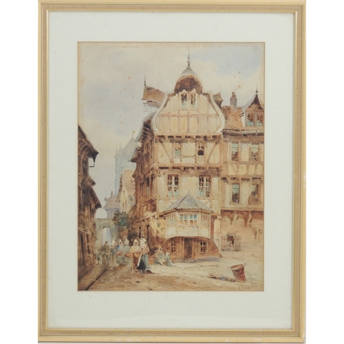 91 - W Allen (late 19th Century), Street scene in the Low Countries, watercolour, signed, 46cm x 35cm