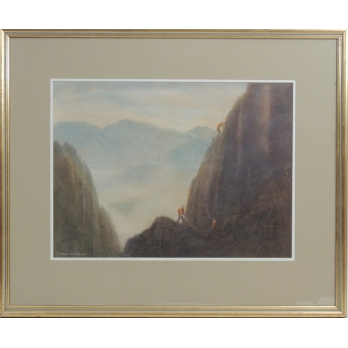 96 - Richard Fisher, Climbers on the Napes, Great Gable, watercolour, signed, titled verso, 49cm x 68cm