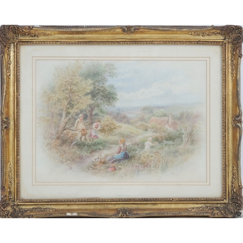 99 - Myles Birket Foster (1825-1899), Children at play in a summer landscape, watercolour, signed with a ... 