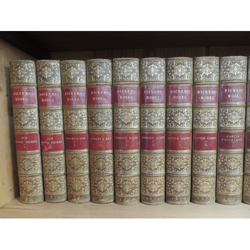 191 - Dickens works, 30 volumes, published by Chapman & Hall, circa 1875-80, gilt tooled leather spines