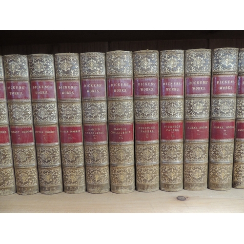 191 - Dickens works, 30 volumes, published by Chapman & Hall, circa 1875-80, gilt tooled leather spines