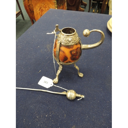 383 - Argentinian 800 standard silver mounted yerba mate calabash, height 16.5cm; also a Latin American wh... 