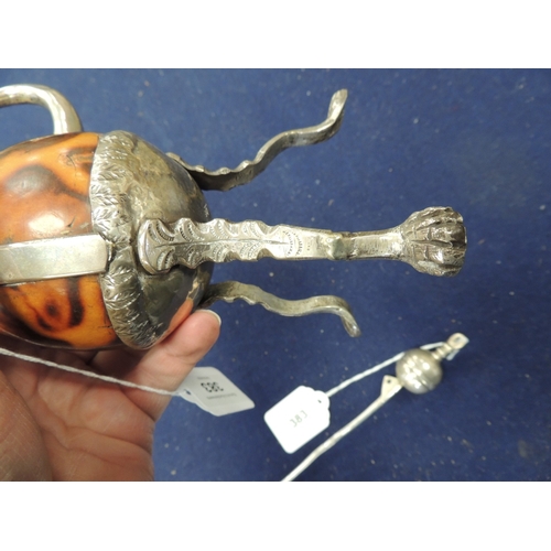 383 - Argentinian 800 standard silver mounted yerba mate calabash, height 16.5cm; also a Latin American wh... 