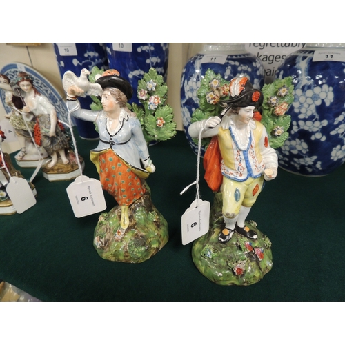 6 - Pair of Staffordshire bocage pearlware figures of Enoch Wood type, circa 1825, heights 19cm and 18cm