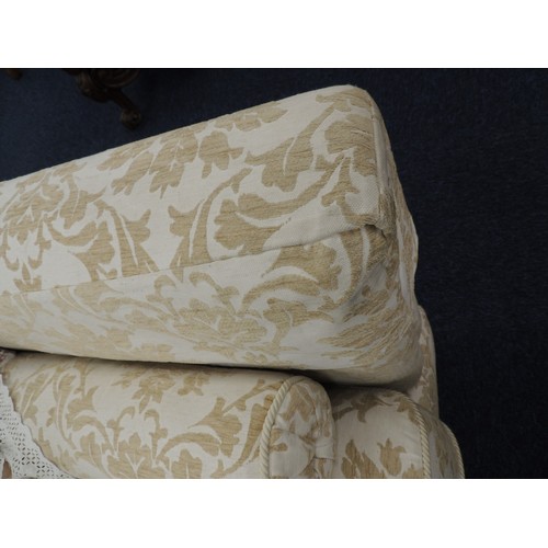 576 - Quality knole settee, upholstered in ivory and fawn floral fabric, width 223cm, depth 106cm, height ... 