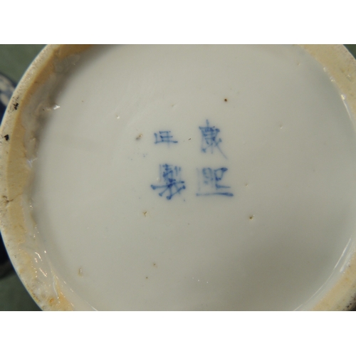 11 - Pair of Chinese blue and white prunus pattern ovoid jars, late 19th Century, painted four character ... 