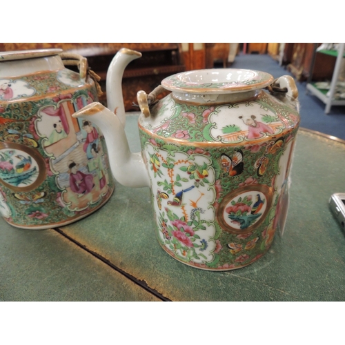 48 - Cantonese famille rose covered teapot, late 19th Century, 17cm; also a similar Canton teapot, 14.5cm... 