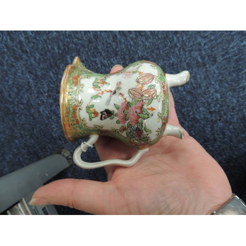 52 - Number of Canton famille rose tea wares, including two lidless teapots, the largest 10.5cm; milk jug... 