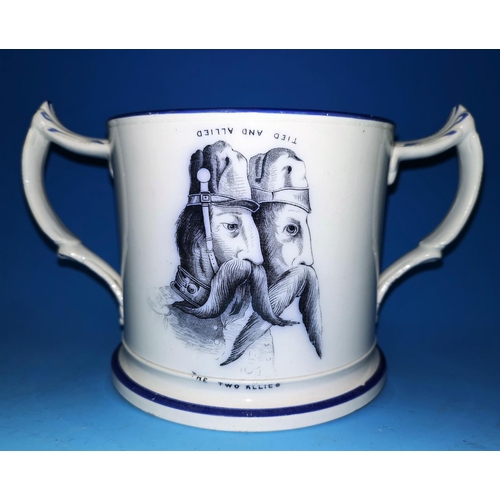 184 - A 19th century Staffordshire Crimea war loving cup 'Two Allies' & 'Tied Together' with reversible po... 