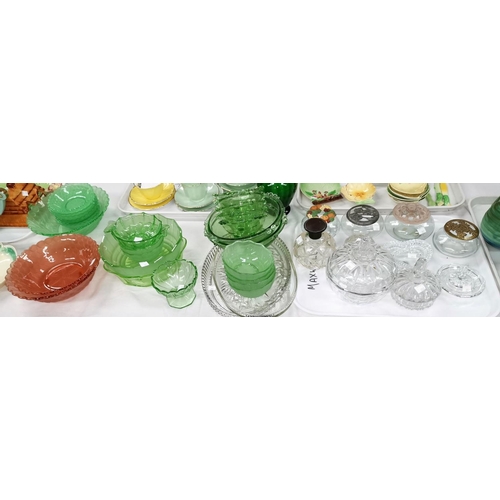 202 - A selection of Victorian and later pressed green and other glass ware