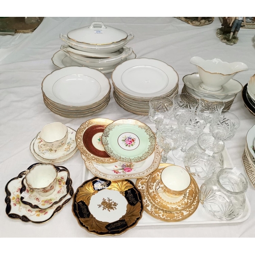 214 - Three bone china tea set trios; 4 cabinet plates; a continental porcelain dinner service; a selectio... 