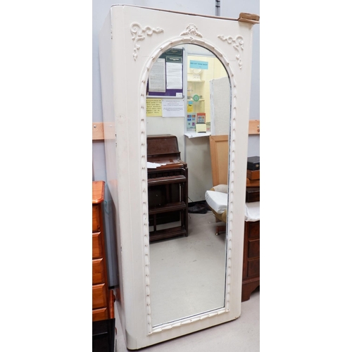 677 - A white painted Victorain single mirror door wardrobe with fitted interior
