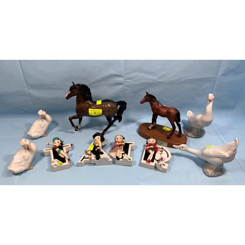2 - 2 Nao geese and 2 ducks; a Beswick Bay Horse; a similar figure ''Arkle''; 4 Betty Boop resin figures