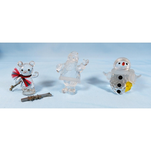 27 - 3 originally boxed Swarovski Snowman A7475, Father Xmas, Skiing Teddy Bear