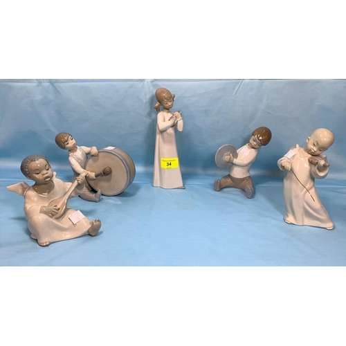 34 - 5 Lladro figures of children playing musical instruments