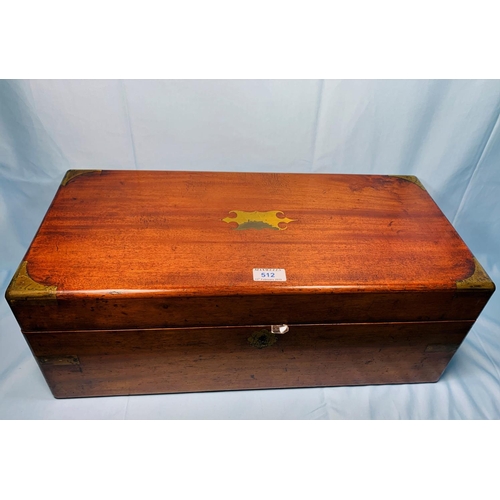 481 - A mahogany lap desk with brass bindings and fitted interior