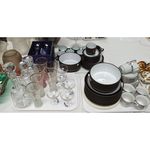 167 - A selection of Denby stoneware dinnerware; 3 cut glass decanters; other cut glass; a tea service; et... 
