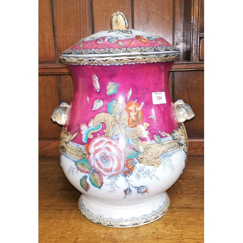184 - A large Victorian covered cachepot with floral lustre decoration