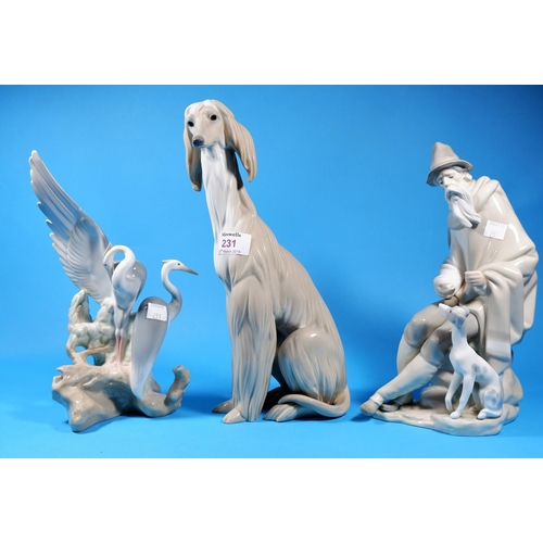231 - A Lladro tall figure of a seated afghan hound, height 12