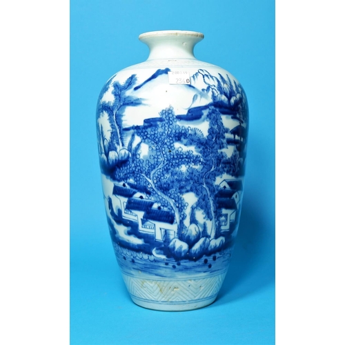 236d - A Chinese blue & white baluster vase decorated with pagodas in  landscapes, height 11