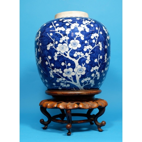 256a - A Chinese blue & white ginger jar decorated with prunus blossom, height 9.5