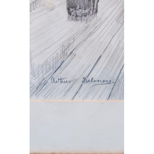 471 - Arthur Delaney:  pencil sketch, tram and other vehicles on Oxford Road, Manchester, 11.5