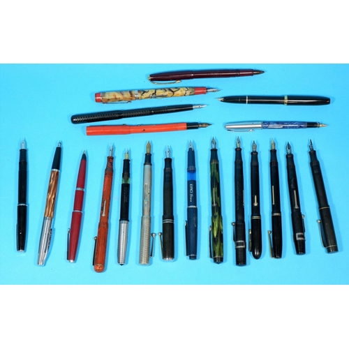 483 - A Waterman's pen with 14K gold nib; a similar Blackbird pen; a Conklin pen; a selection of others