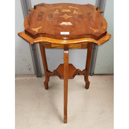 547 - An Edwardian occasional table with shaped square top and inlaid decoration