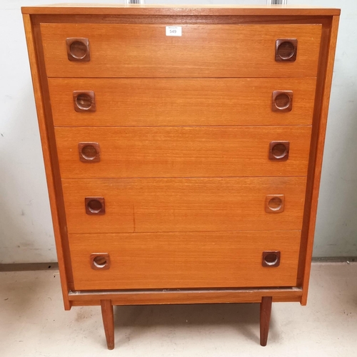 549 - A 1960's teak G-Plan style chest of 5 drawers