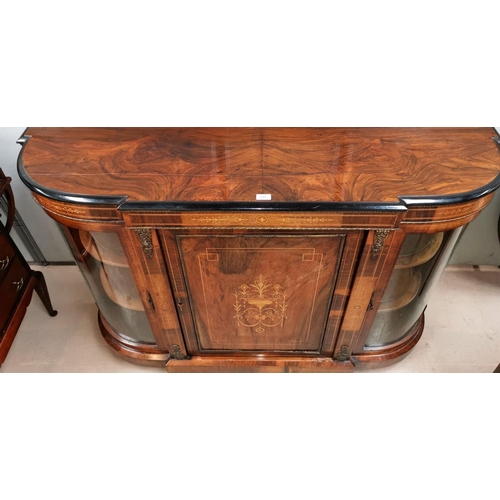 591 - A Victorian credenza, 'D' ended with floral marquetry inlay, ebonised mouldings and ormolu mounts, e... 