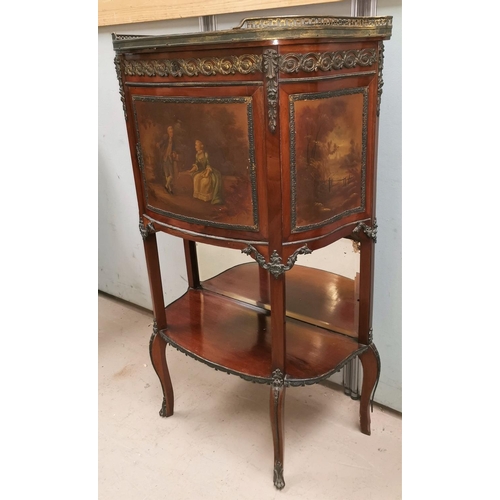 592 - A late 19th/early 20th century 'D' shaped side cabinet in the Louis XV style with ormolu gallery and... 