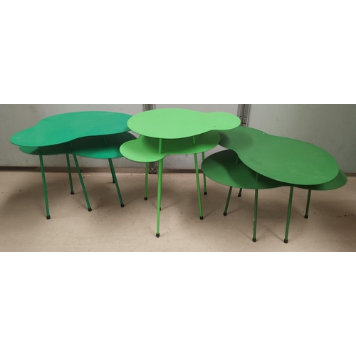 644 - Three designer 20th Century metal naturalistic shaped occasional tables in green