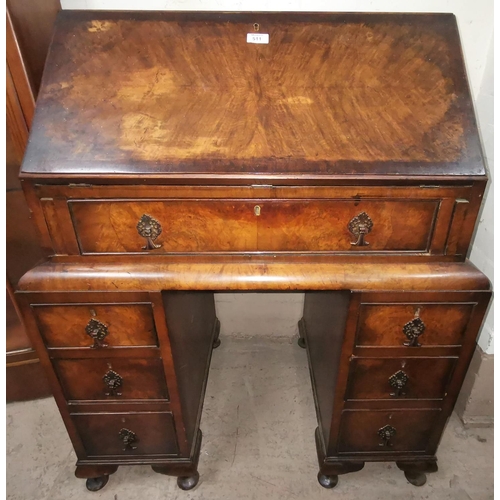 511 - An early 20th century walnut Georgian style bureau with fall front, fitted interior, frieze drawer a... 