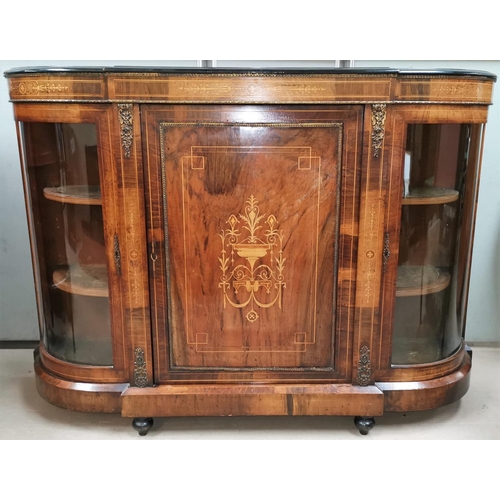 591 - A Victorian credenza, 'D' ended with floral marquetry inlay, ebonised mouldings and ormolu mounts, e... 