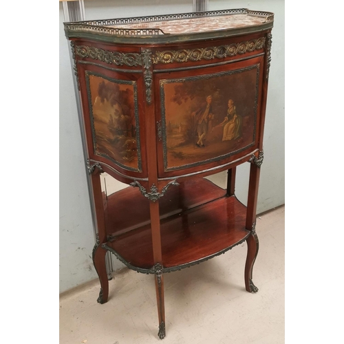 592 - A late 19th/early 20th century 'D' shaped side cabinet in the Louis XV style with ormolu gallery and... 