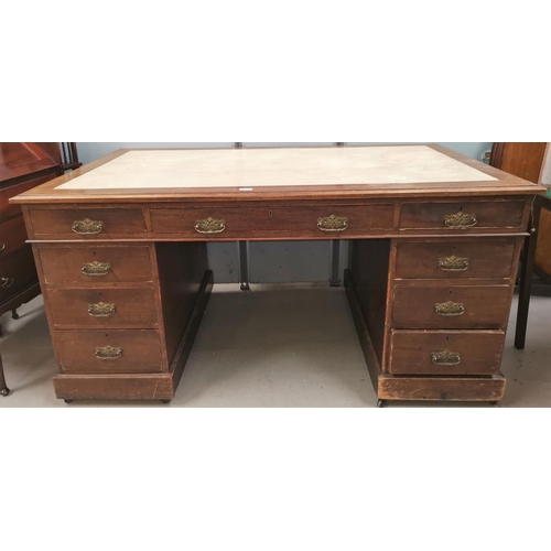 600 - A 19th century mahogany twin pedestal desk with 3 frieze and 6 pedestal drawers with brass drop hand... 