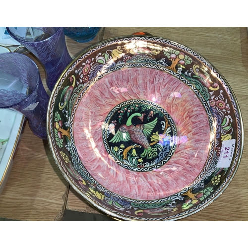 211 - A 1930's lustre bowl by Lucien Boullemier; a Royal Crown Derby plate; decorative plates and dishes
