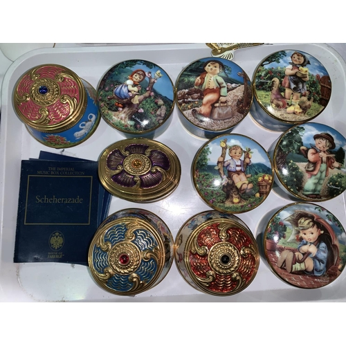 219 - Thirteen decorative china musical trinket boxes, including Hummel, Limited Edition music box collect... 