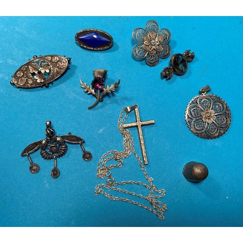 327 - Two Scottish stone set brooches; and others