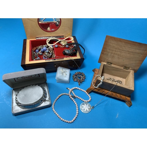 328 - A 1920's lay's silver cased wristwatch; another; items of costume jewellery in 2 jewellery boxes