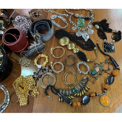 367 - A selection of costume jewellery; belts; etc.