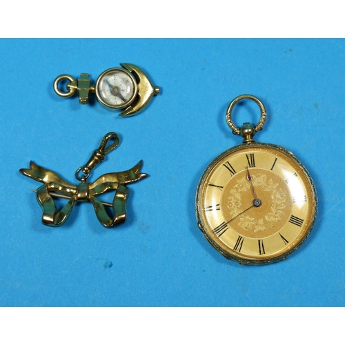 368 - A mid 19th century ladies dress watch in engraved yellow metal case (tests as 10 ct +), by Klaftenbe... 