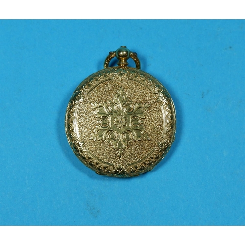 368 - A mid 19th century ladies dress watch in engraved yellow metal case (tests as 10 ct +), by Klaftenbe... 