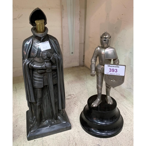 393 - Two early/mid 20th century  novelty table lighters in the form of knights in armour, height 8.5