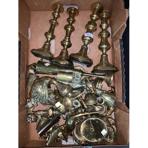 461 - Two pairs of 19th century brass candlesticks; a selection of other brassware