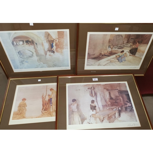 421 - After Sir William Russell Flint:  4 prints depicting young women in domestic an d outdoor settings, ... 