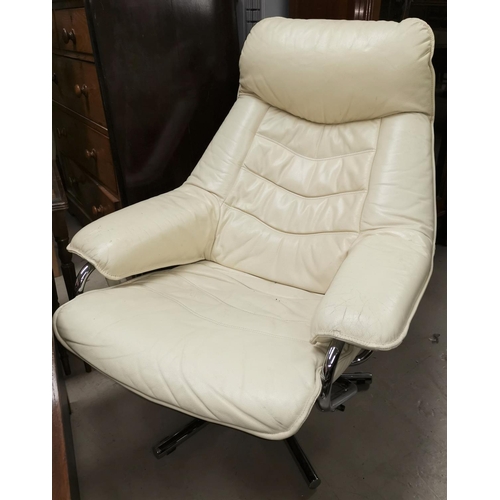 635 - A 1970's Scandinavian cream leather designer swivel reclining armchair by SKOGHAUG Industries (sold ... 