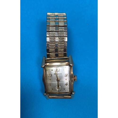 301 - A gent's vintage gold plated Bulova wristwatch with square dial